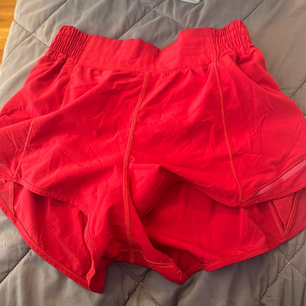 Red lululemon hotty hot shorts